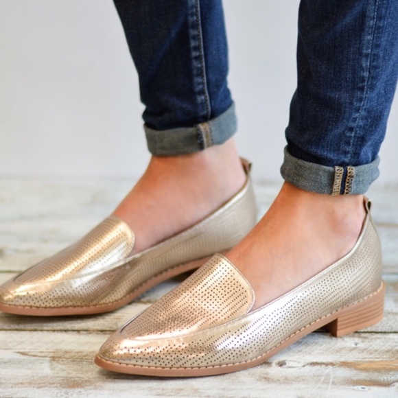ladies gold flat shoes